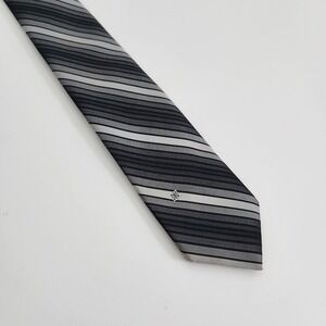 Givenchy Gentlemen Paris Mens Tie Black Grey Silver Striped Vintage 4G Logo
